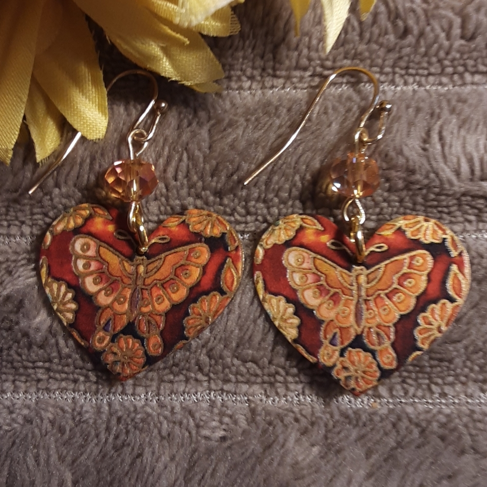 Handmade Butterfly Fall Autumn Color  Earrings Orange Brown - Picture 2 of 2